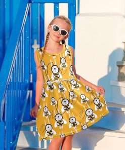 Girl Sleeveless Dress Summer Tank Play Dress Outfit Happy Bee Rabbit Costume Orange 2T-8T - 5