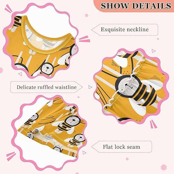 Girl Sleeveless Dress Summer Tank Play Dress Outfit Happy Bee Rabbit Costume Orange 2T-8T - 6