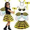 Latocos 5pcs Girls Bee Costume Kids Toddler Bumblebee Wings Tutu with Glasses Crown Headband Halloween Dress Up Gift - 1