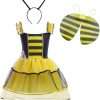 Lito Angels Honey Bumble Bee Fancy Dress Costume Set with Wings and Hair Hoop for Toddler Little Girls Size 4T - 10 - 1