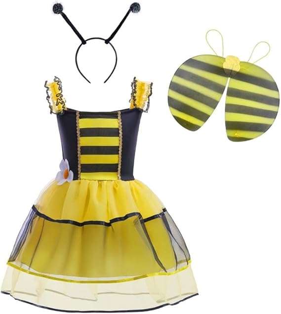 Lito Angels Honey Bumble Bee Fancy Dress Costume Set with Wings and Hair Hoop for Toddler Little Girls Size 4T - 10 - 1