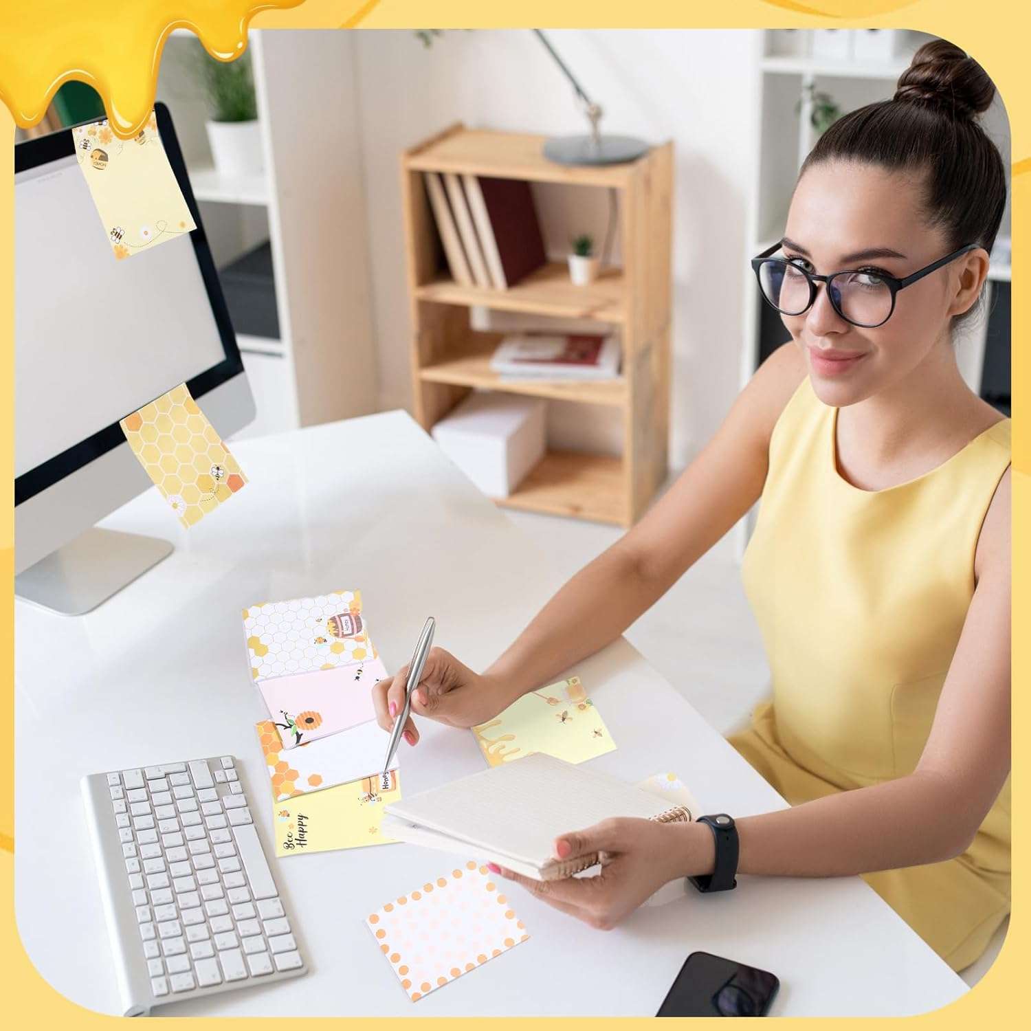 12 Pieces Bee Sticky Notes Bee Notepads Gifts 3x4 Inch Adhesive Honey Memo Notes for Women to Do List for Memo Reminder List for Office Home Supplies Teachers Gift - 4