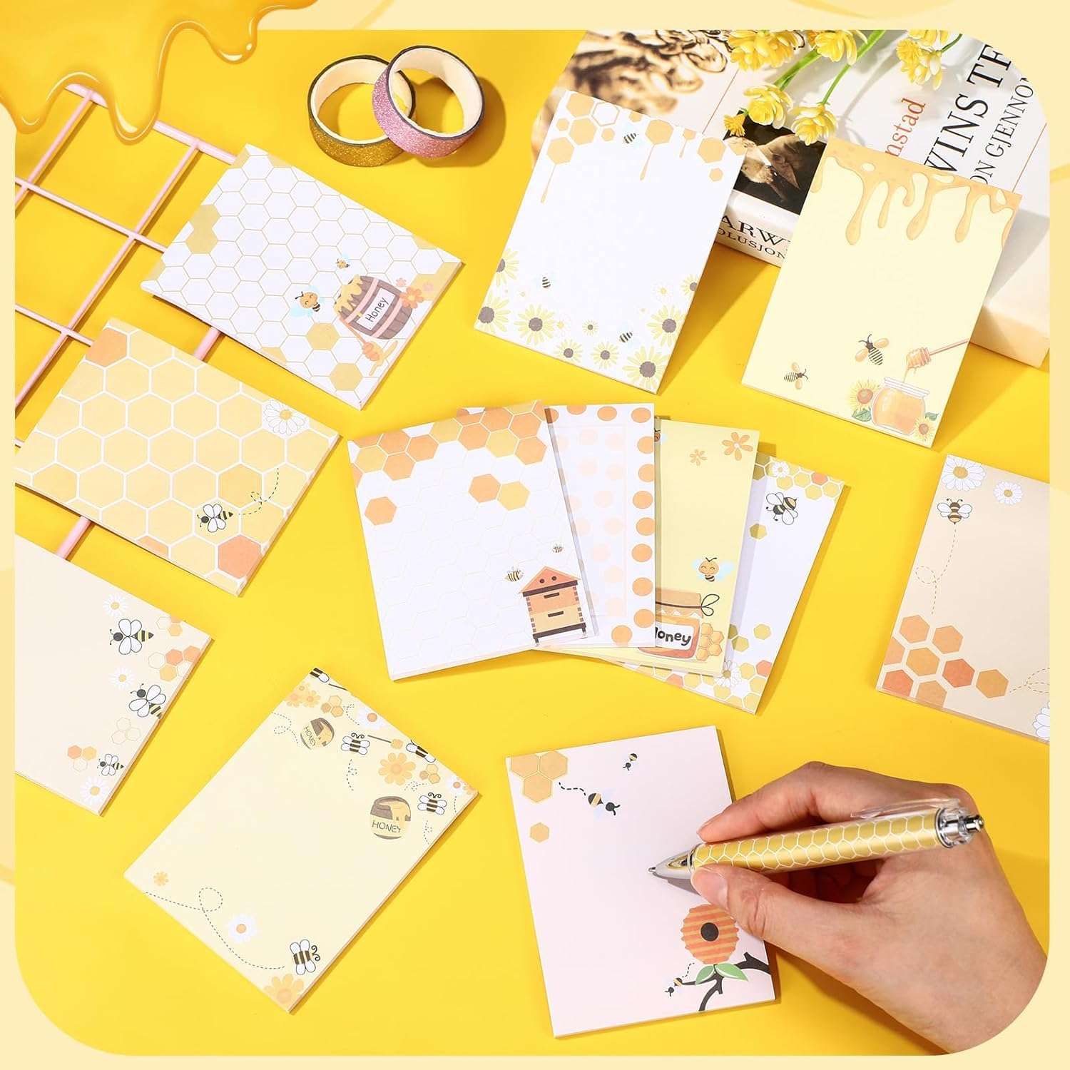 12 Pieces Bee Sticky Notes Bee Notepads Gifts 3x4 Inch Adhesive Honey Memo Notes for Women to Do List for Memo Reminder List for Office Home Supplies Teachers Gift - 6