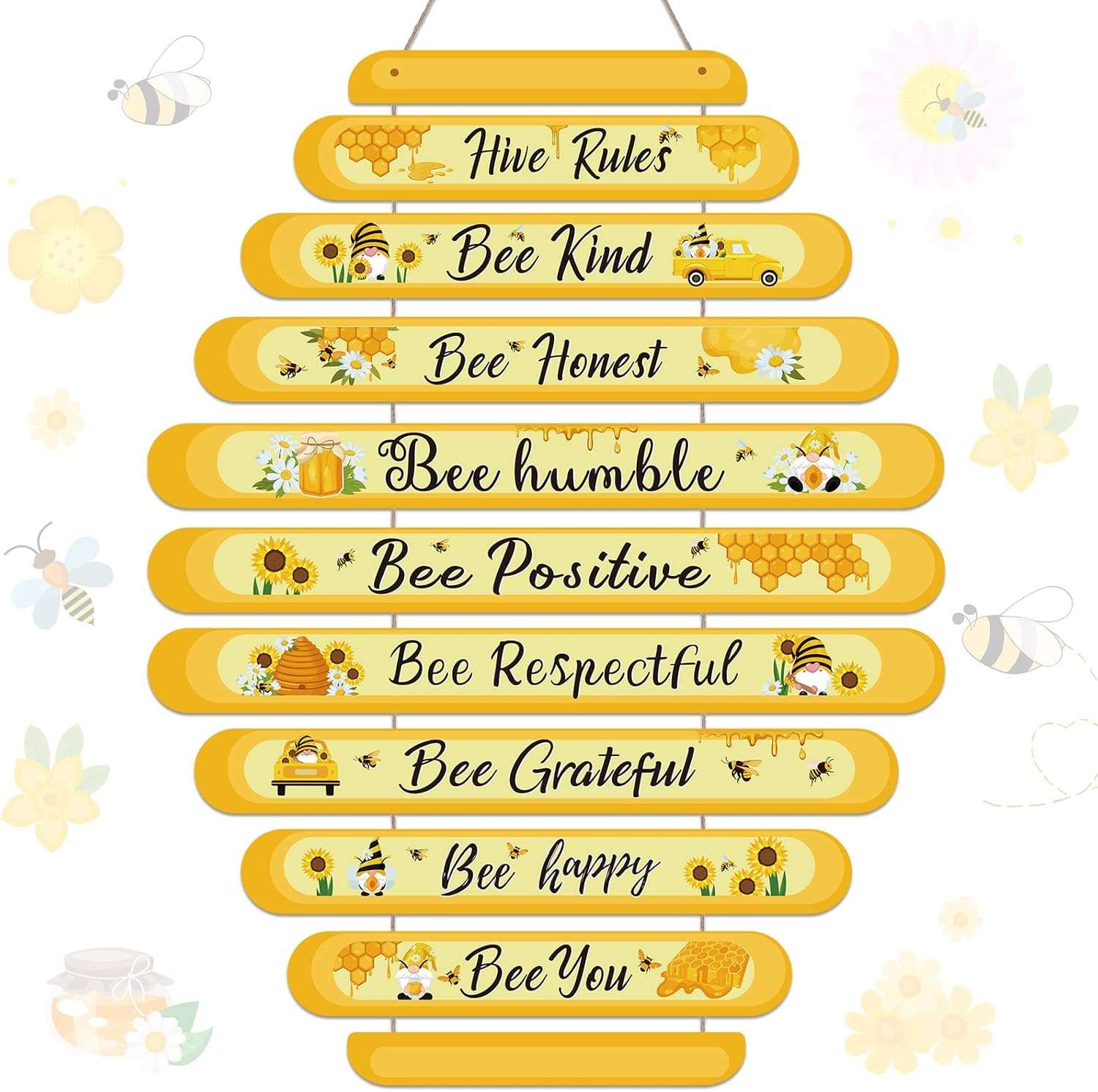 Jetec Bee Decor Plaque Gift Bee Sign Hive Rules Wall Decor Christmas Daisy Ornament for Xmas Home Spring Daisy Sunflower Decorations for Living Room Kitchen - 1
