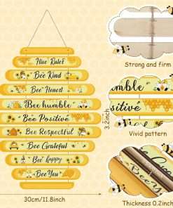 Jetec Bee Decor Plaque Gift Bee Sign Hive Rules Wall Decor Christmas Daisy Ornament for Xmas Home Spring Daisy Sunflower Decorations for Living Room Kitchen - 2