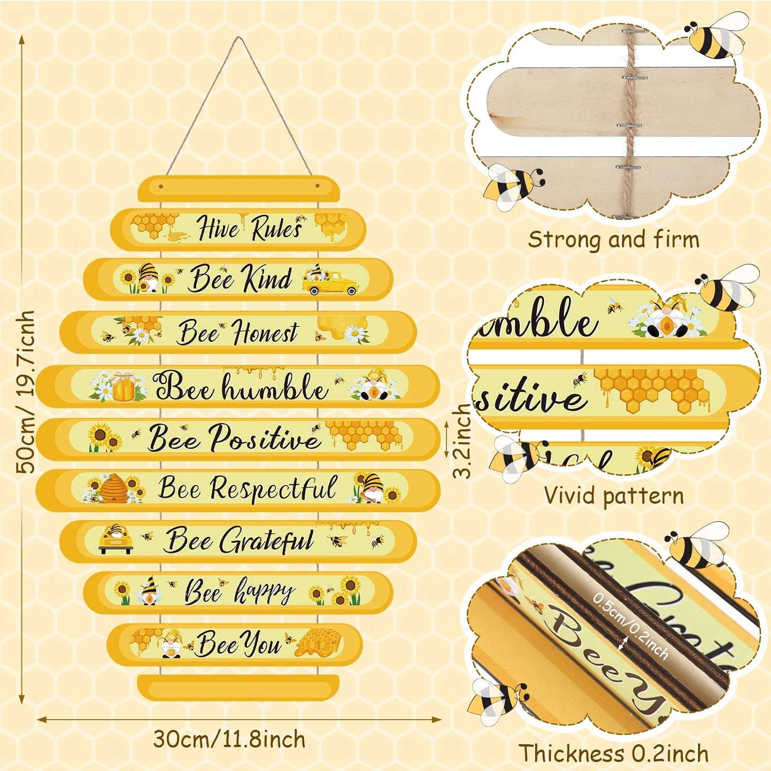 Jetec Bee Decor Plaque Gift Bee Sign Hive Rules Wall Decor Christmas Daisy Ornament for Xmas Home Spring Daisy Sunflower Decorations for Living Room Kitchen - 2