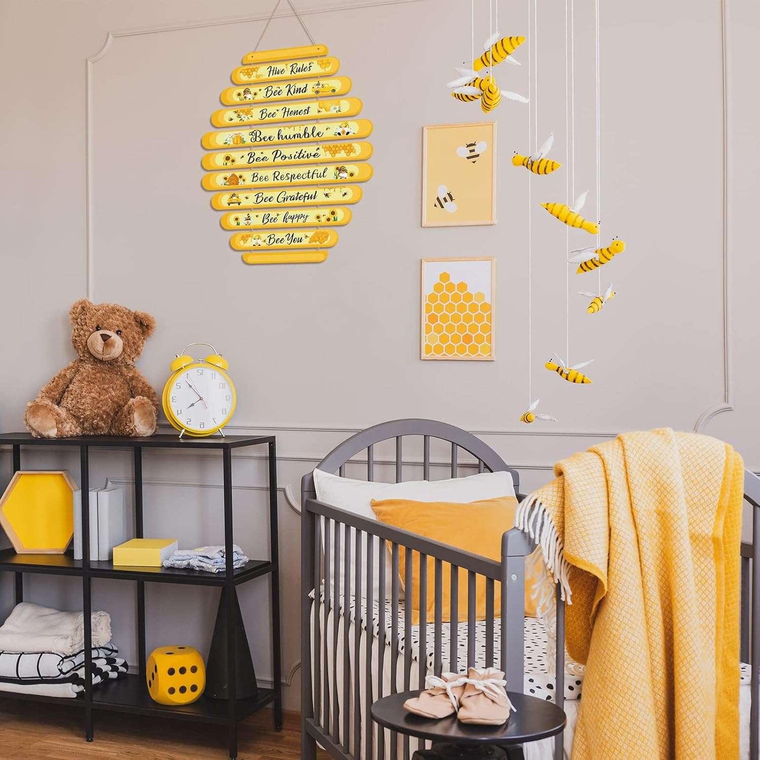 Jetec Bee Decor Plaque Gift Bee Sign Hive Rules Wall Decor Christmas Daisy Ornament for Xmas Home Spring Daisy Sunflower Decorations for Living Room Kitchen - 3