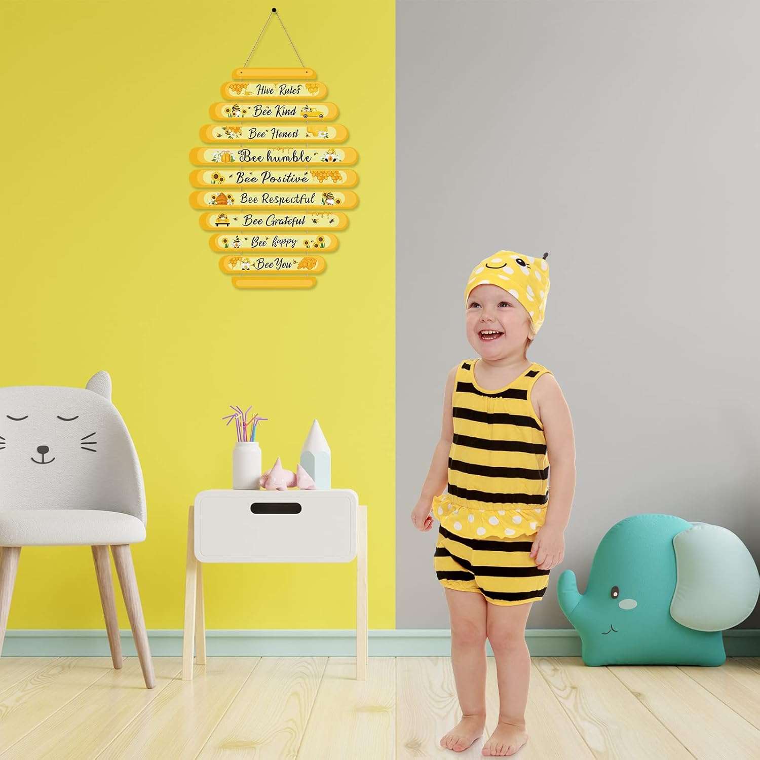 Jetec Bee Decor Plaque Gift Bee Sign Hive Rules Wall Decor Christmas Daisy Ornament for Xmas Home Spring Daisy Sunflower Decorations for Living Room Kitchen - 6