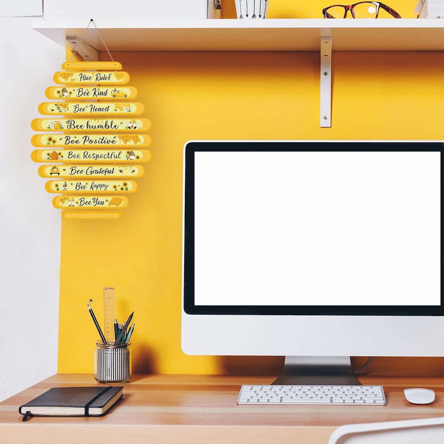 Jetec Bee Decor Plaque Gift Bee Sign Hive Rules Wall Decor Christmas Daisy Ornament for Xmas Home Spring Daisy Sunflower Decorations for Living Room Kitchen - 7