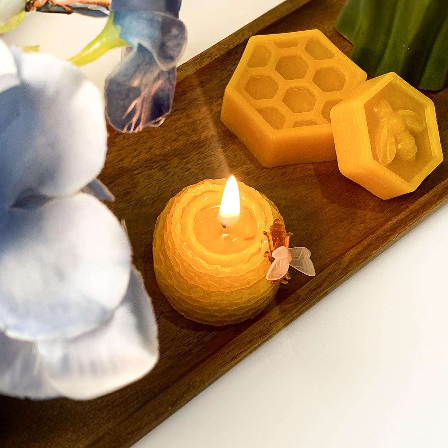 Lacaser Beeswax Candles Bulk Set of 12, Bee Candles with Little Bee Ornament Decors, Bee Themed Gift,Unscented&Smokeless &Dripless, Dia 1.77 x1.97 Each, Yellow - 3