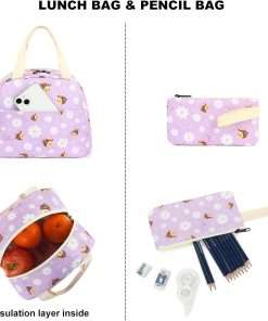 Bee Girls Backpack for School, Kids Elementary School Bag Teens Middle Bookbag Set with Lunch Box Pencil Case - 3