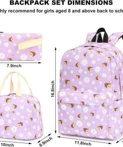 Bee Girls Backpack for School, Kids Elementary School Bag Teens Middle Bookbag Set with Lunch Box Pencil Case - 4