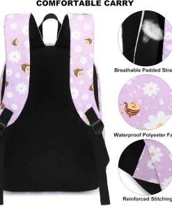Bee Girls Backpack for School, Kids Elementary School Bag Teens Middle Bookbag Set with Lunch Box Pencil Case - 5