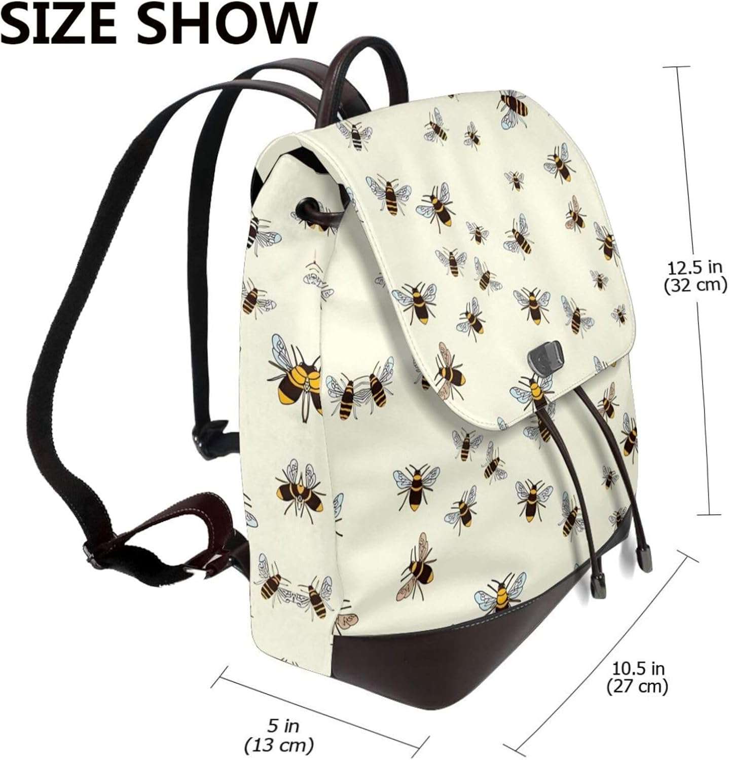 Bees Pattern Backpack Purse for Women Men Large Womens Backpack Leather Travel Casual Daypack Fashion Backpack Purse Designer Ladies Shoulder Bags - 2