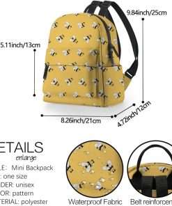 Deanfun Mini Backpack for Women - Cute Bee Print Small Backpack Purse with Ample Storage and Double Zippers Waterproof Shoulder Straps 3D Graphic MNSB-312 - 2