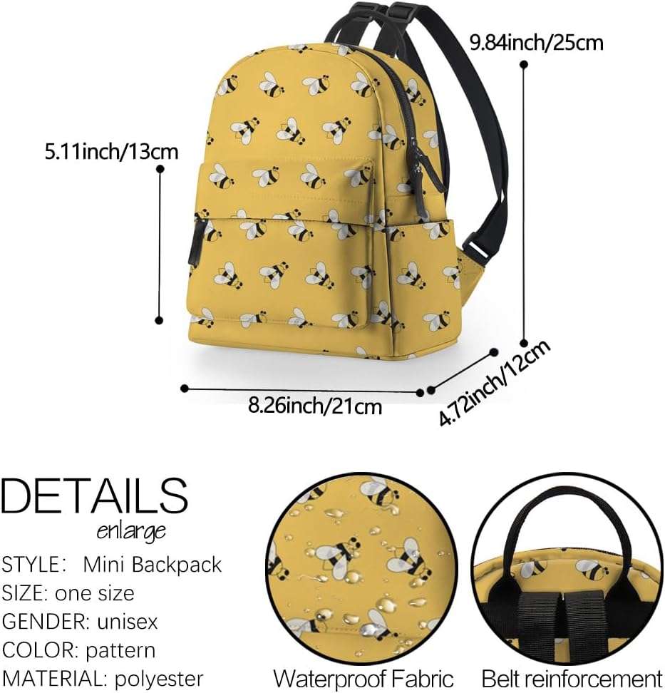 Deanfun Mini Backpack for Women - Cute Bee Print Small Backpack Purse with Ample Storage and Double Zippers Waterproof Shoulder Straps 3D Graphic MNSB-312 - 2
