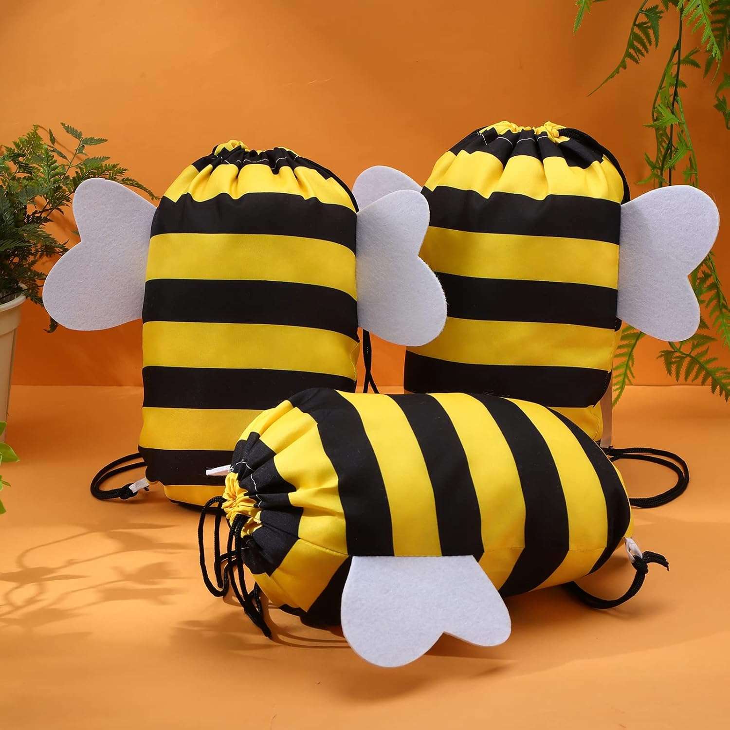 Kingdder 12 Pcs Bee Drawstring Bags Honey Bee Party Favor Bags Themed Birthday Sport Sack Gym Cloth Backpack Candy Goodie for Kids Boys Girls Animal Party Baby Shower Supply Decoration - 5