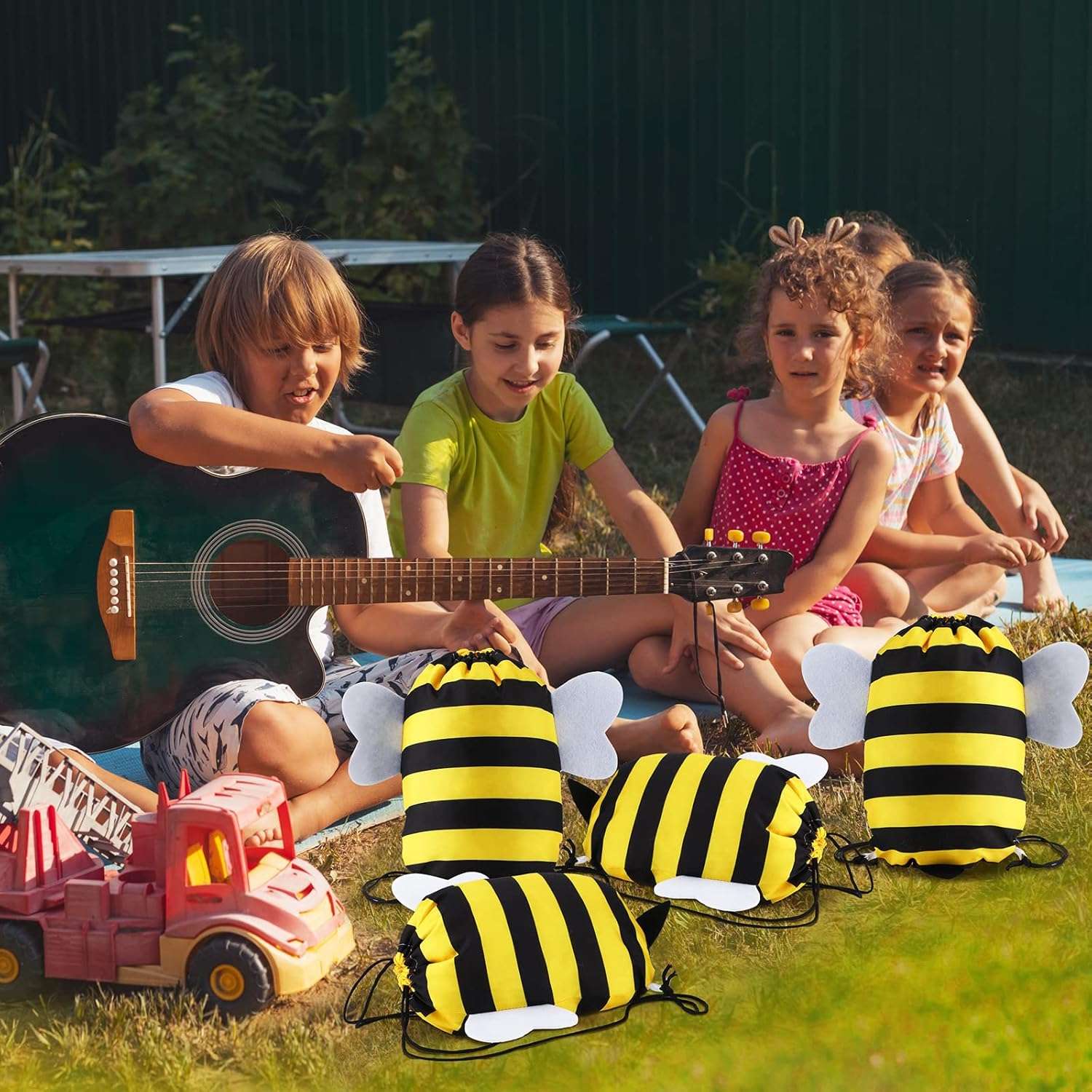 Kingdder 12 Pcs Bee Drawstring Bags Honey Bee Party Favor Bags Themed Birthday Sport Sack Gym Cloth Backpack Candy Goodie for Kids Boys Girls Animal Party Baby Shower Supply Decoration - 7
