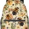 Retro Bee Backpack,Wildflower Cream Polyester Backpacks,Lightweight Double Shoulder Back Pack for Girls Women,Vintage Nature Bookbag,School Bag Gifts,Casual Travel Daypack Book Packs - 1