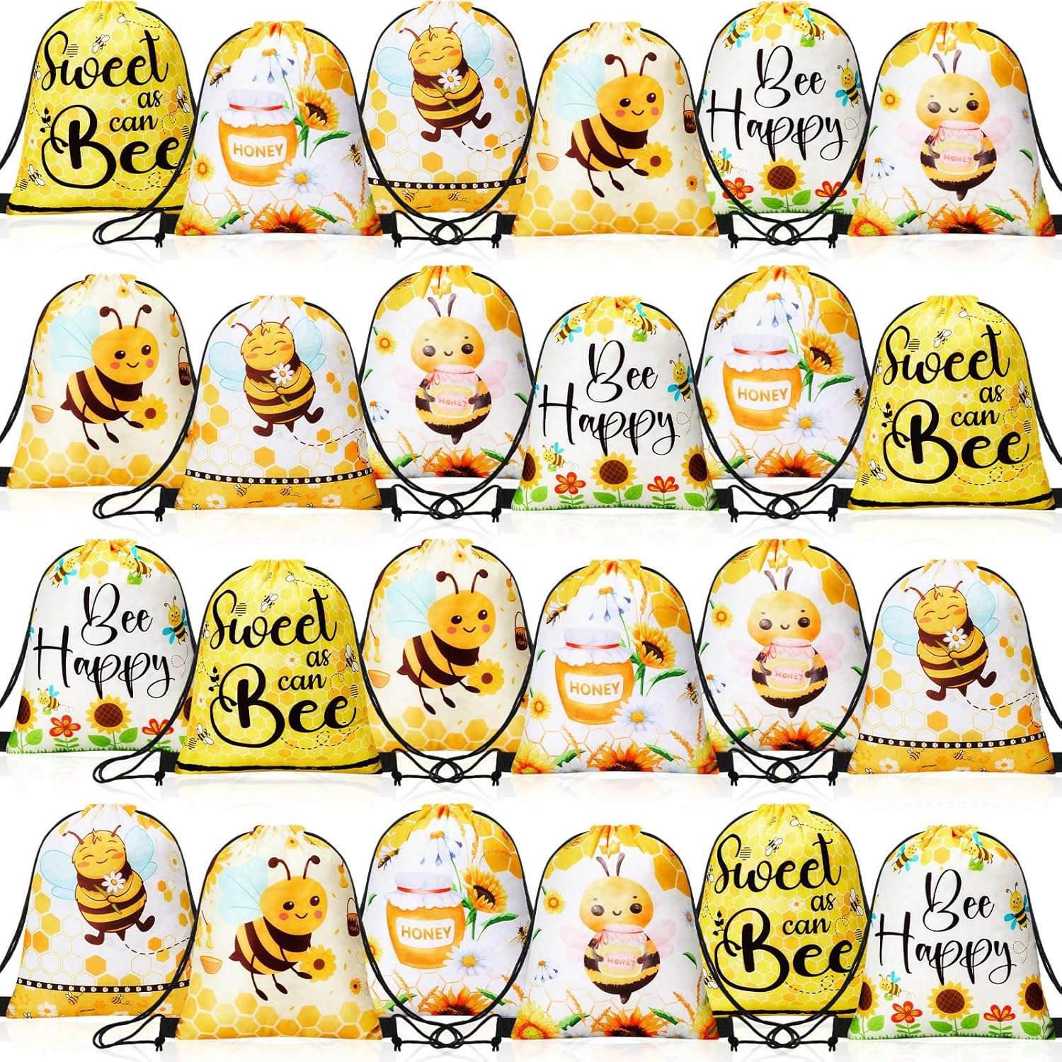 Yeyeplum 24 Pcs Honey Bee Party Favor Bags Bee Themed Drawstring Bags Bee Gift Bag Goodie Candy Sport Sack Gym Cloth Backpack for Animal Party Birthday Baby Shower Party Supplies - 1