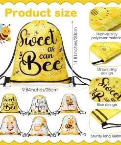 Yeyeplum 24 Pcs Honey Bee Party Favor Bags Bee Themed Drawstring Bags Bee Gift Bag Goodie Candy Sport Sack Gym Cloth Backpack for Animal Party Birthday Baby Shower Party Supplies - 2