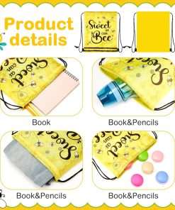 Yeyeplum 24 Pcs Honey Bee Party Favor Bags Bee Themed Drawstring Bags Bee Gift Bag Goodie Candy Sport Sack Gym Cloth Backpack for Animal Party Birthday Baby Shower Party Supplies - 3