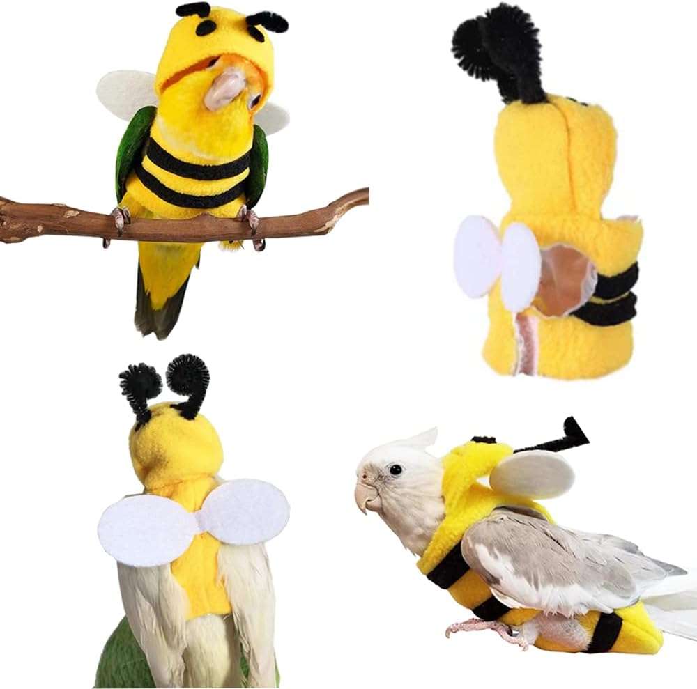 Anelekor Halloween Pet Birds Costume Small Animals Clothes Birds Cosplay Outfit Bee Shaped Hoodies for Parrots African Greys Parakeet Cockatiel Sun Conure Finch Budgie - 2
