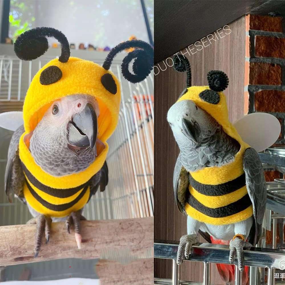 Anelekor Halloween Pet Birds Costume Small Animals Clothes Birds Cosplay Outfit Bee Shaped Hoodies for Parrots African Greys Parakeet Cockatiel Sun Conure Finch Budgie - 5