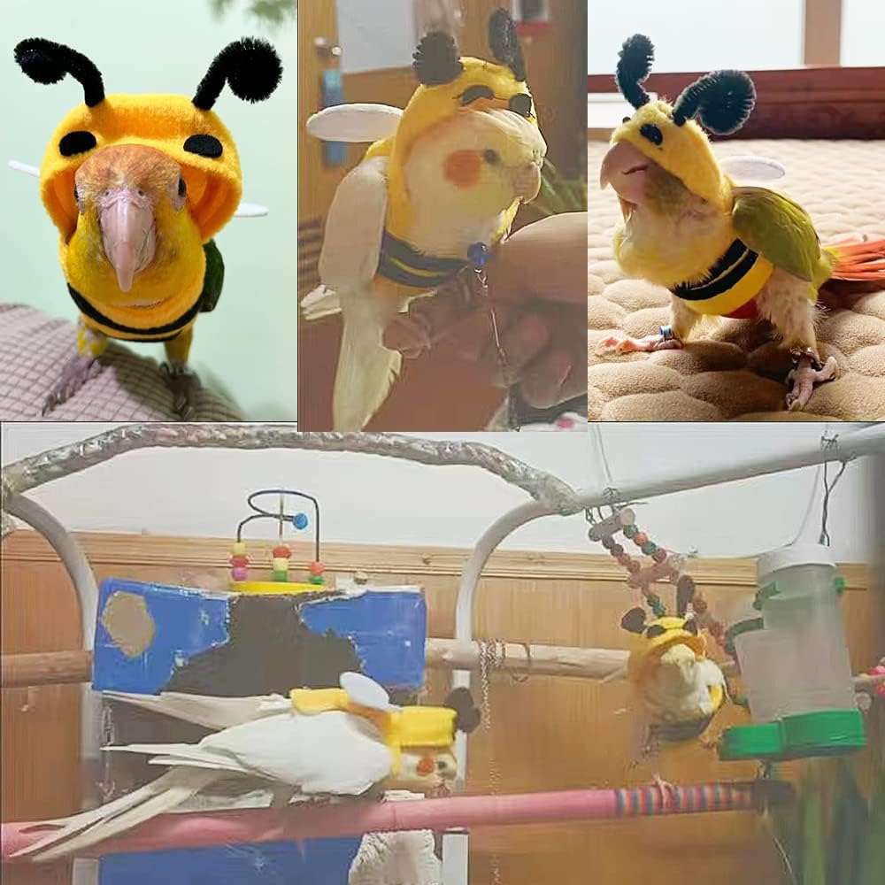 Anelekor Halloween Pet Birds Costume Small Animals Clothes Birds Cosplay Outfit Bee Shaped Hoodies for Parrots African Greys Parakeet Cockatiel Sun Conure Finch Budgie - 6