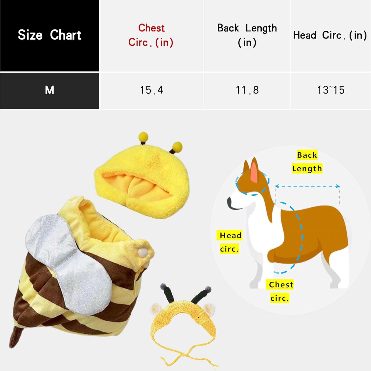 Cute Dog Costume Onesie Bumble Bee Pet Clothes Halloween Shirt Hoodie for Puppy Cat with Fun Wings & Surprise Antenna Hat - 6