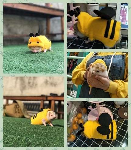 Hedgehog Costume Bee Clothes for Hedgehogs Small Animal Apparel Polar Fleece Handmade Hedgehog Hoodie Dress Up Accessories Outfit for Cosplay Halloween Christmas Party Pet Supplies - 2