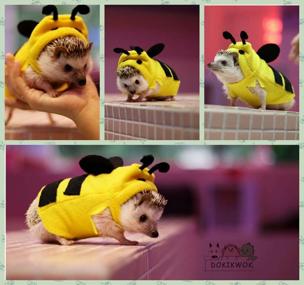 Hedgehog Costume Bee Clothes for Hedgehogs Small Animal Apparel Polar Fleece Handmade Hedgehog Hoodie Dress Up Accessories Outfit for Cosplay Halloween Christmas Party Pet Supplies - 4