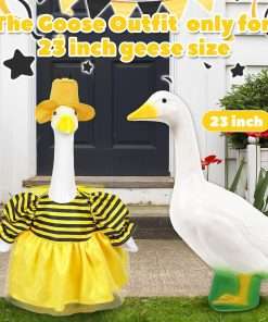 Porch Goose Outfits, Summer Geese Bee Clothes with Hat for 23'' Garden Goose Statues Cute Costume Outdoor Patio Lawn Art Decoration - 2
