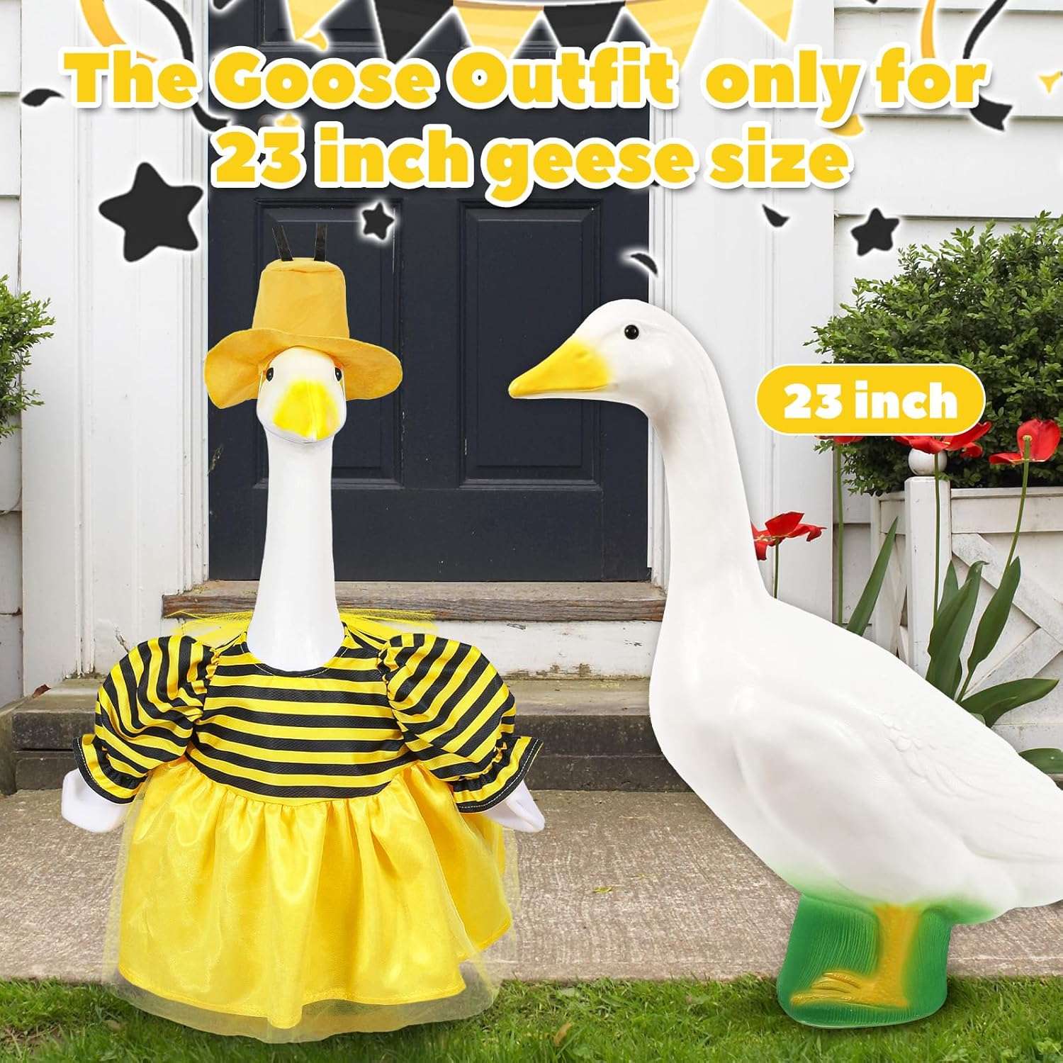 Porch Goose Outfits, Summer Geese Bee Clothes with Hat for 23'' Garden Goose Statues Cute Costume Outdoor Patio Lawn Art Decoration - 2