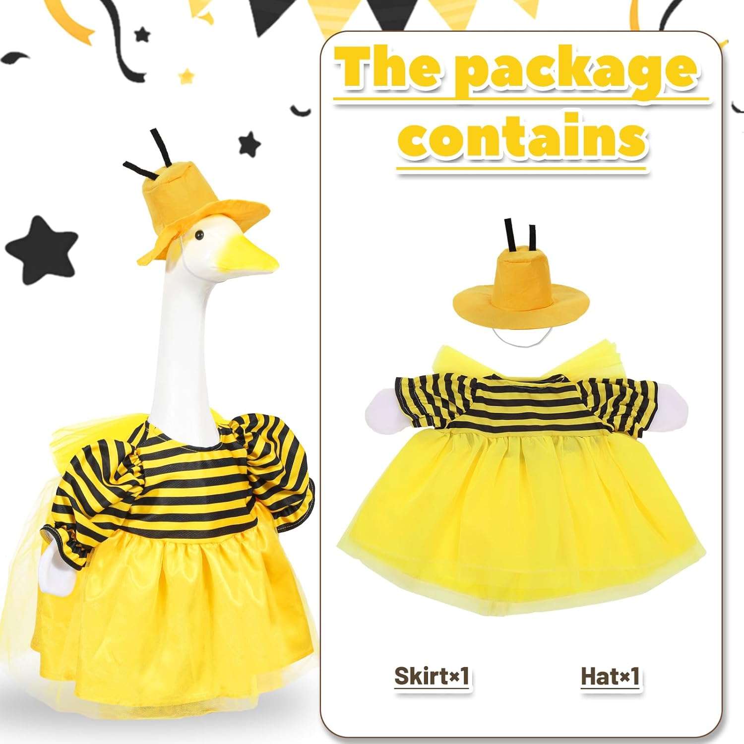 Porch Goose Outfits, Summer Geese Bee Clothes with Hat for 23'' Garden Goose Statues Cute Costume Outdoor Patio Lawn Art Decoration - 3