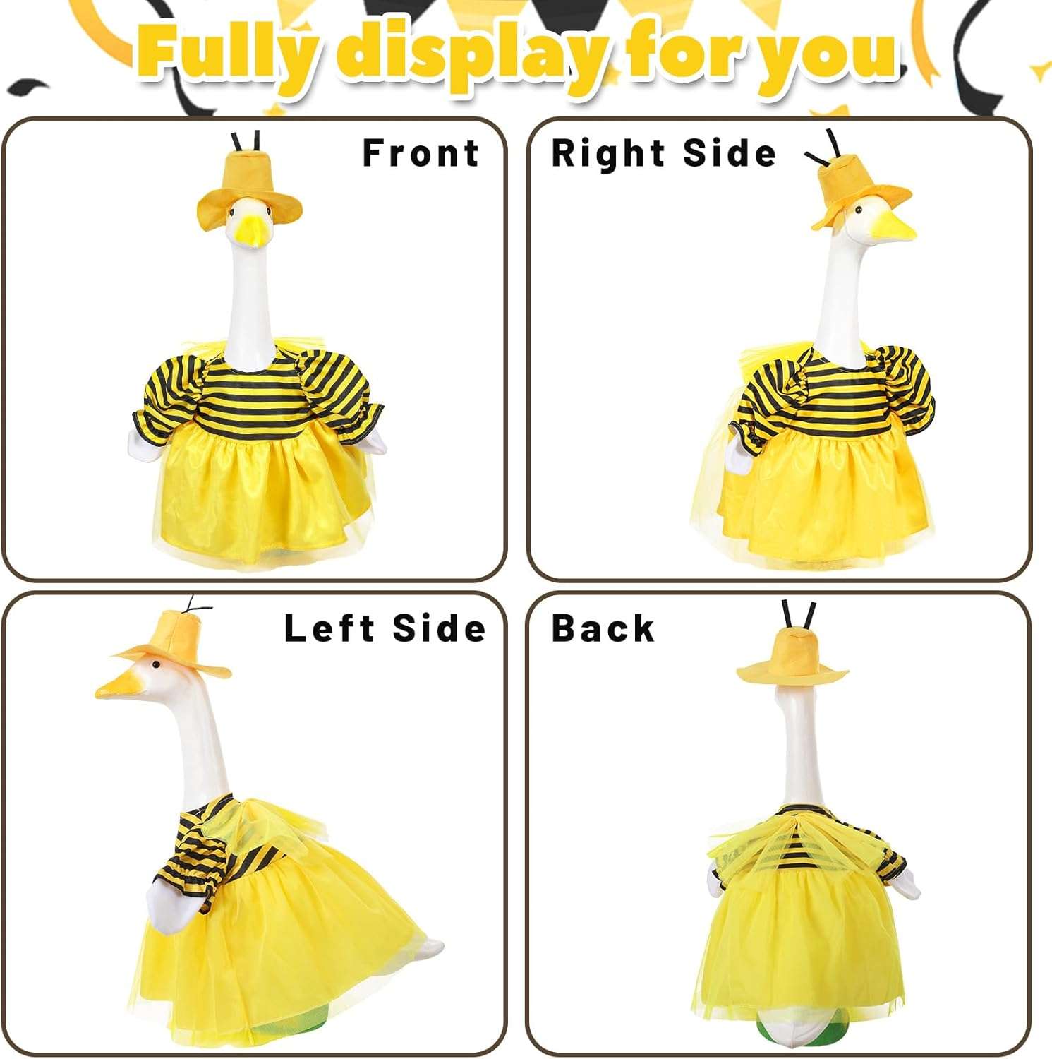 Porch Goose Outfits, Summer Geese Bee Clothes with Hat for 23'' Garden Goose Statues Cute Costume Outdoor Patio Lawn Art Decoration - 4