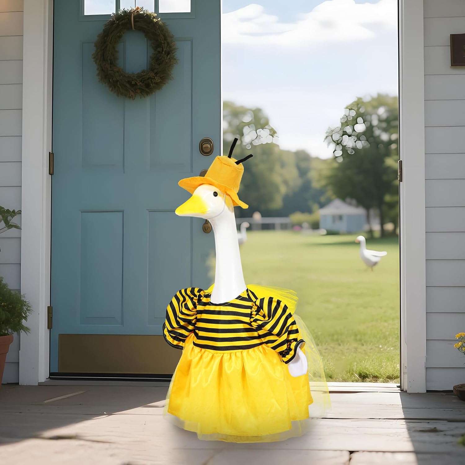 Porch Goose Outfits, Summer Geese Bee Clothes with Hat for 23'' Garden Goose Statues Cute Costume Outdoor Patio Lawn Art Decoration - 7