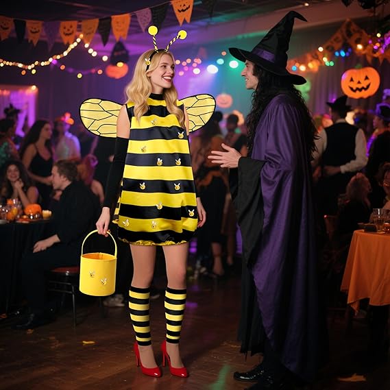 DECOHS Halloween Queen Bee and Beekeeper Costume, Halloween Cosplay Bees Beekeeping Suit Outfit for Halloween Party Dress Up - 4