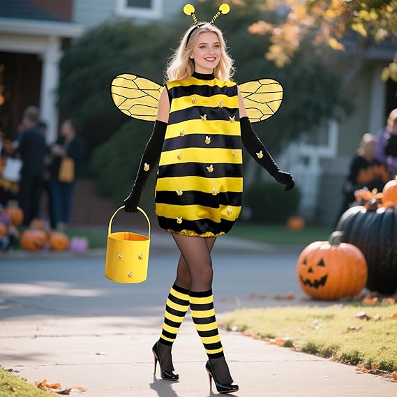 DECOHS Halloween Queen Bee and Beekeeper Costume, Halloween Cosplay Bees Beekeeping Suit Outfit for Halloween Party Dress Up - 6