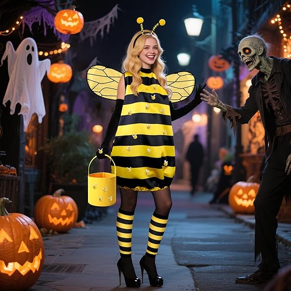 DECOHS Halloween Queen Bee and Beekeeper Costume, Halloween Cosplay Bees Beekeeping Suit Outfit for Halloween Party Dress Up - 7