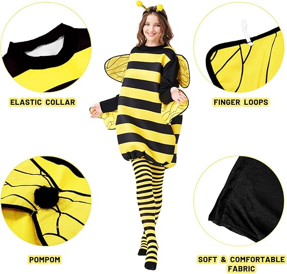 Max Fun Bee Costume for Adults Bumble Bee Dress Up Halloween Cosplay Accessories for Women - 3