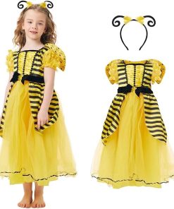 Bee Costume Kids Girls Funny Animal Costume Suit Yellow Princess Dress Headband Halloween Outfit Cosplay Fancy Dress - 1