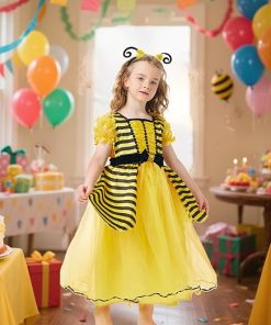 Bee Costume Kids Girls Funny Animal Costume Suit Yellow Princess Dress Headband Halloween Outfit Cosplay Fancy Dress - 6