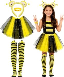 Dolkoic Bee Tutu Costume for Girls Bee Bopper Antenna Headband Halloween Yellow Bee Cosplay Animals Honeybee Theme Party Favors Supplies - 1