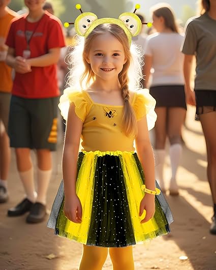 Dolkoic Bee Tutu Costume for Girls Bee Bopper Antenna Headband Halloween Yellow Bee Cosplay Animals Honeybee Theme Party Favors Supplies - 2