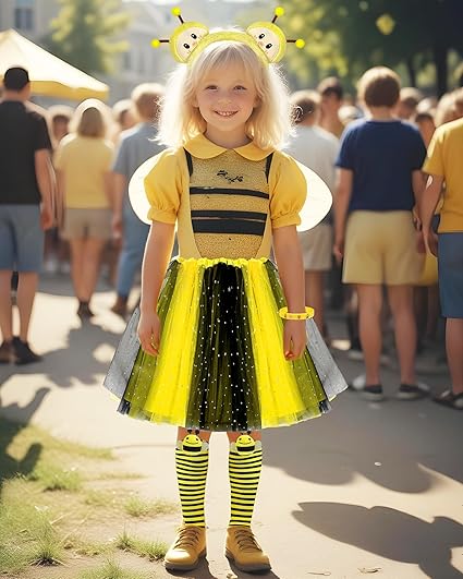 Dolkoic Bee Tutu Costume for Girls Bee Bopper Antenna Headband Halloween Yellow Bee Cosplay Animals Honeybee Theme Party Favors Supplies - 6
