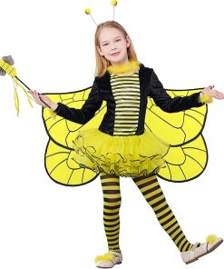 IKALI Kids Bee Costume With Wings Accessories, Girls Toddler Halloween Party Dress Up 3-4T, Yellow - 2
