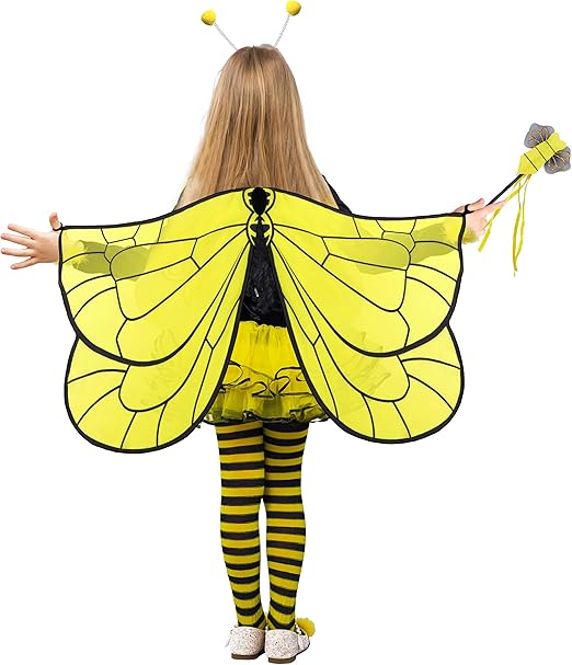 IKALI Kids Bee Costume With Wings Accessories, Girls Toddler Halloween Party Dress Up 3-4T, Yellow - 3