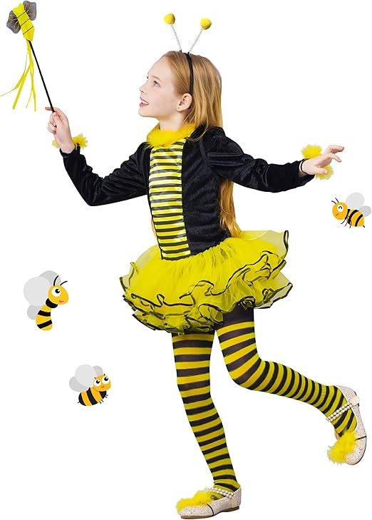 IKALI Kids Bee Costume With Wings Accessories, Girls Toddler Halloween Party Dress Up 3-4T, Yellow - 4