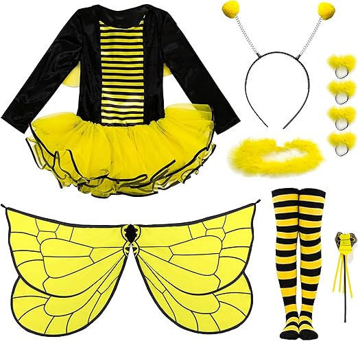 IKALI Kids Bee Costume With Wings Accessories, Girls Toddler Halloween Party Dress Up 3-4T, Yellow - 5